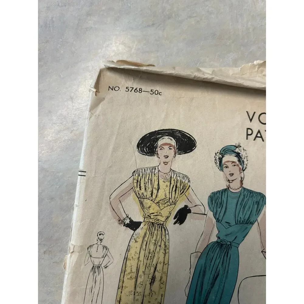 Vintage 1940's Vogue Pattern #5768 Cocktail Dress Size 16 HTF‎